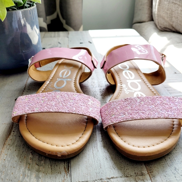 Girl's Size 4 Bebe Girls Pink Chunky Glitter Sparkle Sandals Ankle Strap - Picture 3 of 13